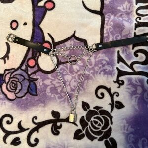 Black and Silver Chain choker with Lock